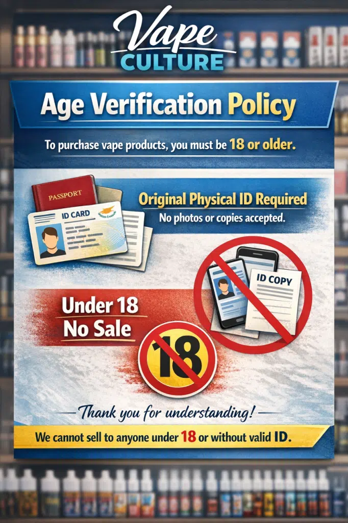 Vape Culture Age 18 Policy English